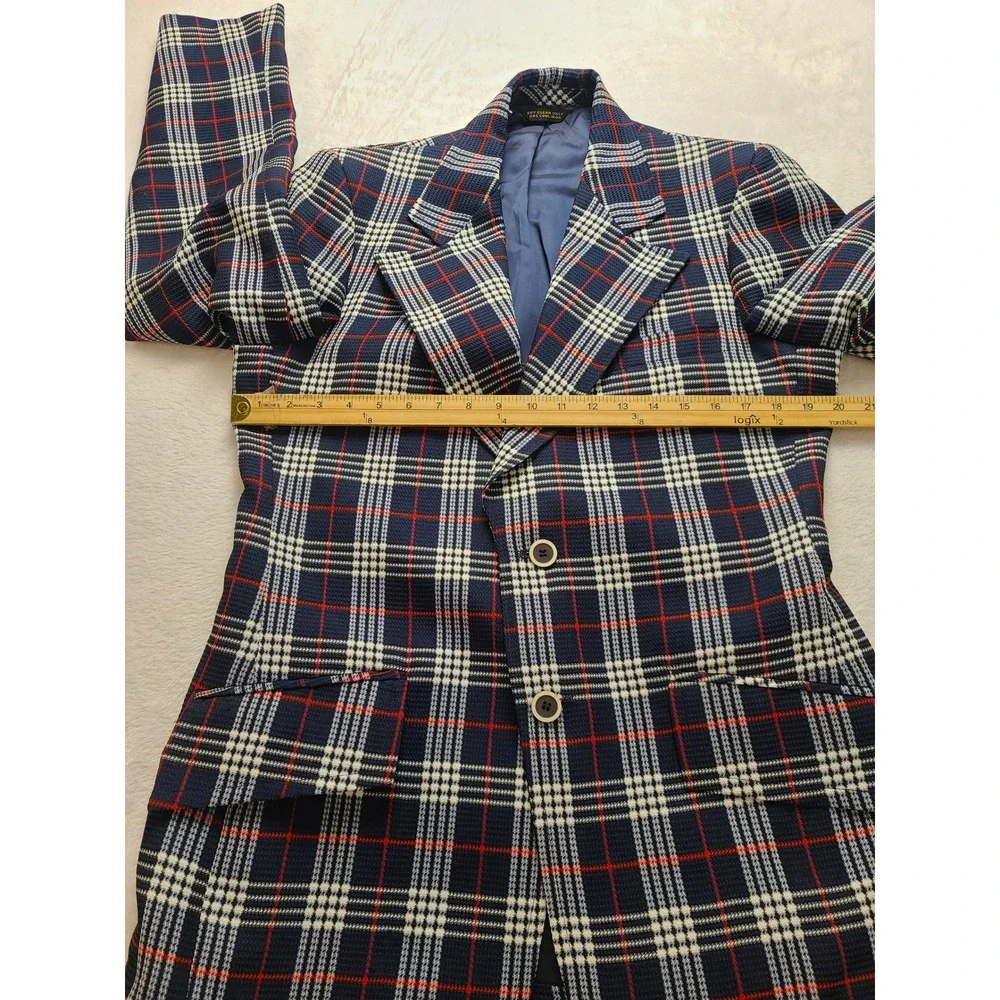 Richman Brothers Sportsman Knits Vintage Men's Plaid Blazer Navy Red White 20x31